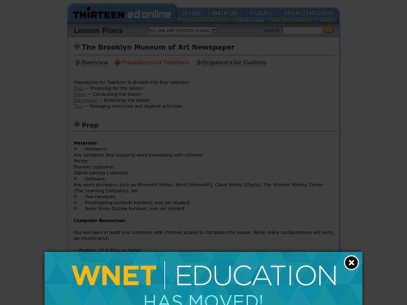 The Brooklyn Museum of Art Newspaper Lesson Plan