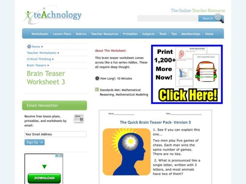 The Brain Teaser Five Pack Worksheet