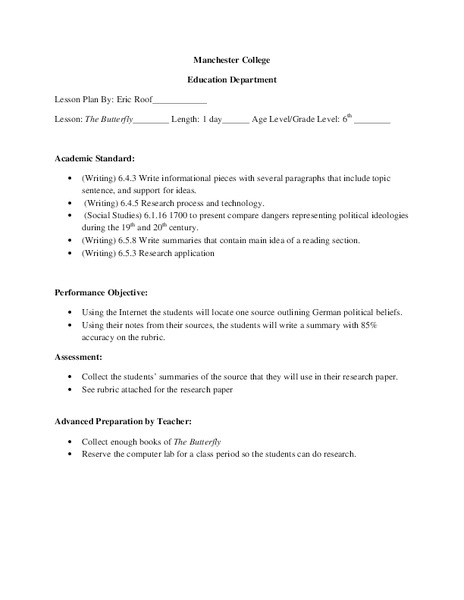 The Butterfly Lesson Plan