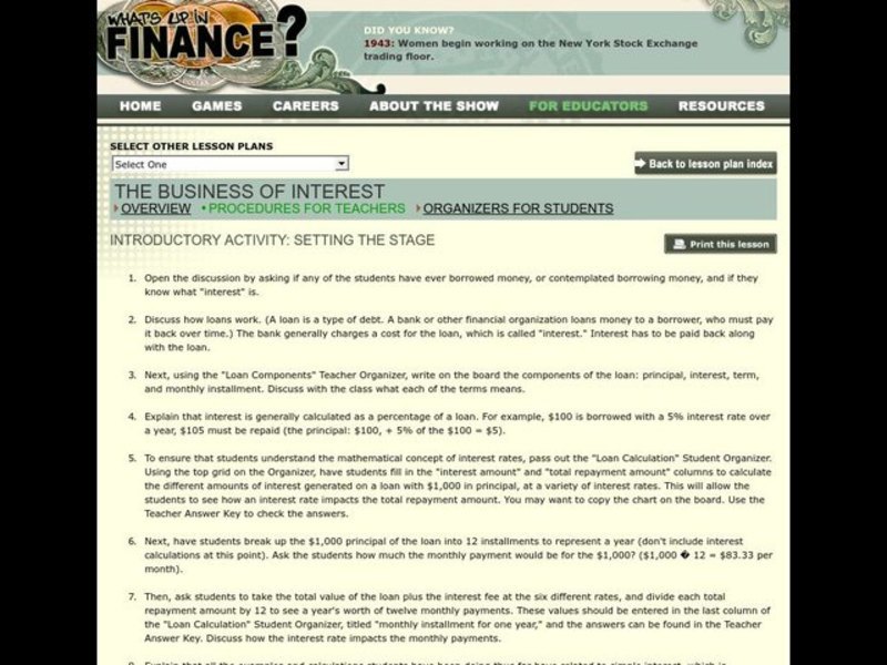 The Business of Interest Lesson Plan