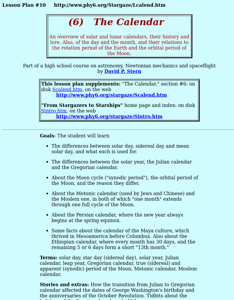 The Calendar Lesson Plan