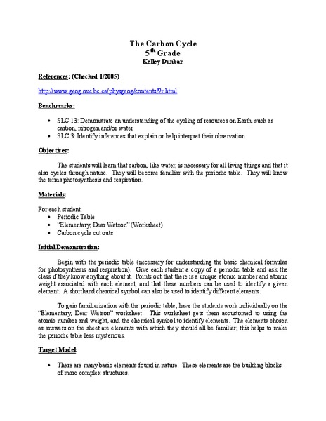 The Carbon Cycle Lesson Plan