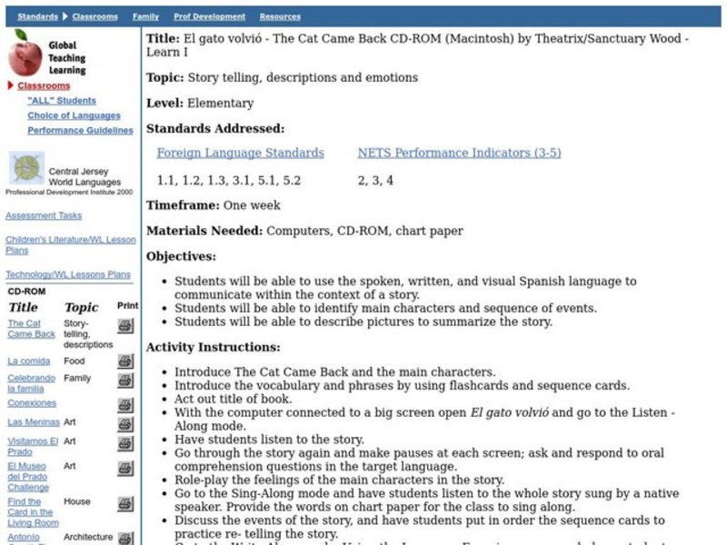 The Cat Came Back Lesson Plan