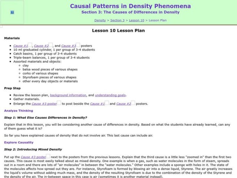 The Causes of Differences in Density Lesson Plan