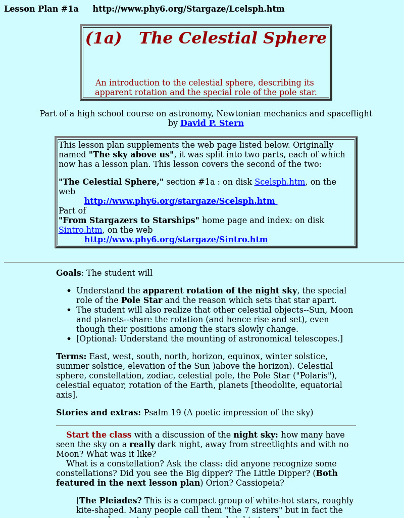The Celestial Sphere Lesson Plan