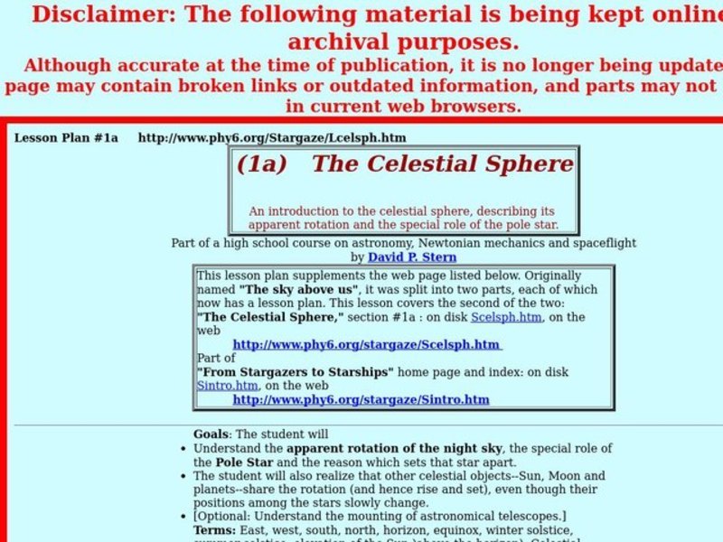 The Celestial Sphere Lesson Plan