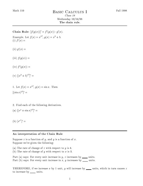 The Chain Rule Worksheet