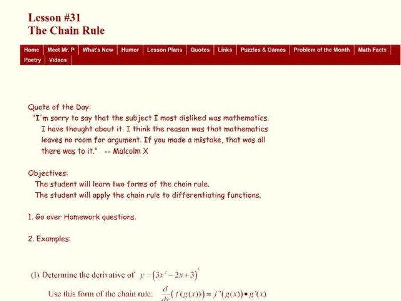 The Chain Rule Lesson Plan