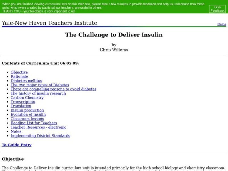 The Challenge to Deliver Insulin Lesson Plan