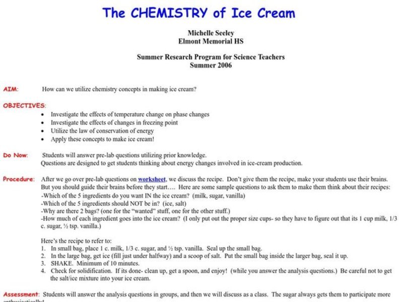 The Chemistry of Ice Cream Lesson Plan