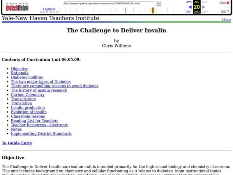 The Challenge to Deliver Insulin Lesson Plan