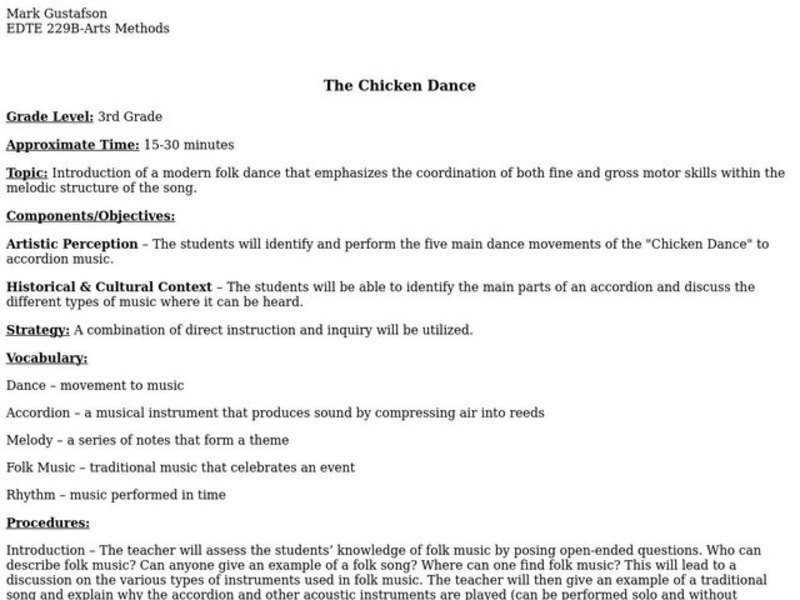 The Chicken Dance Lesson Plan