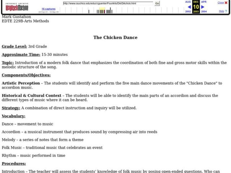 The Chicken Dance Lesson Plan