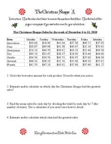 The Christmas Shoppe A Worksheet