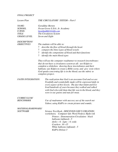 The Circulatory System Lesson Plan