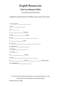 The Classic Songs of Paul Simon Worksheet