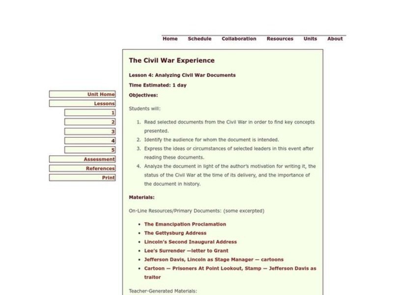 The Civil War Experience Lesson Plan