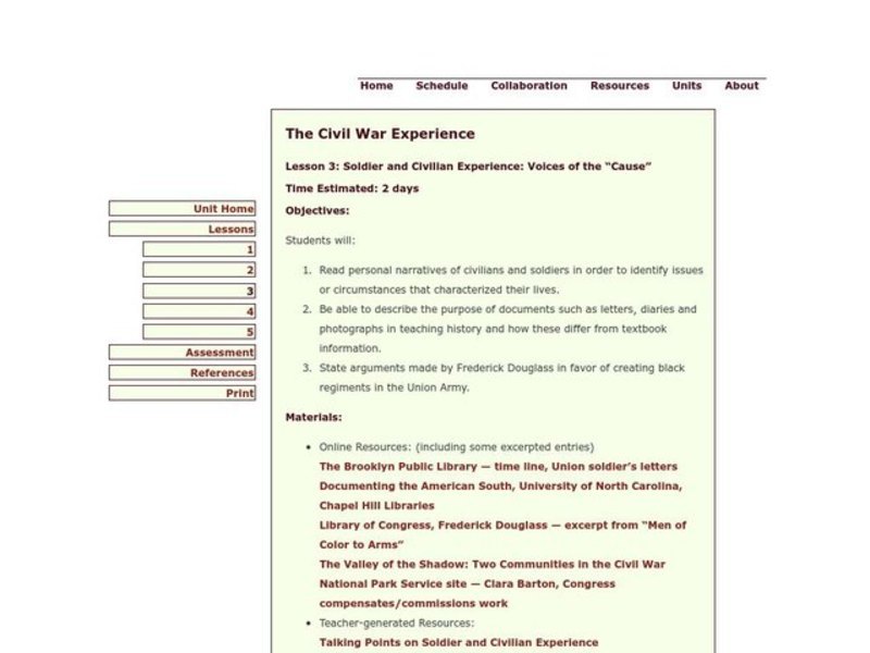 The Civil War Experience Lesson Plan
