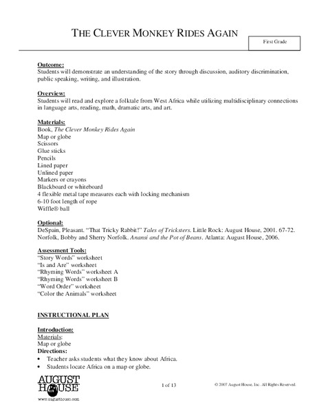 The Clever Monkey Rides Again Lesson Plan