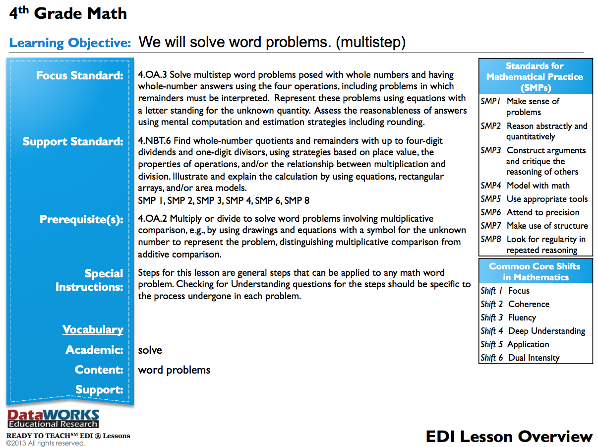 4th Grade Math: Multi-Step Word Problems PPT