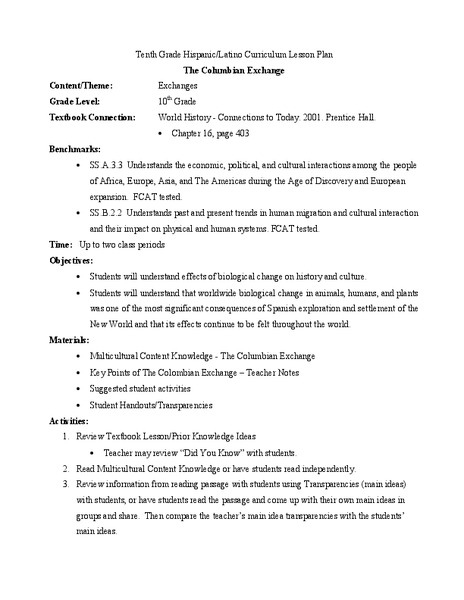 The Columbian Exchange Lesson Plan