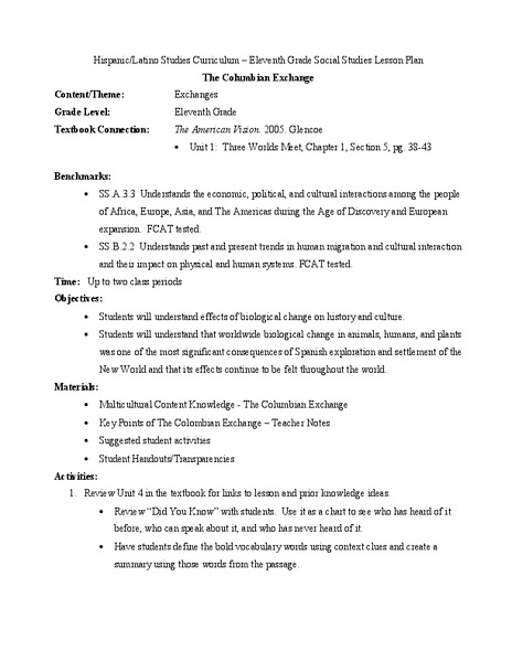 The Columbian Exchange Lesson Plan