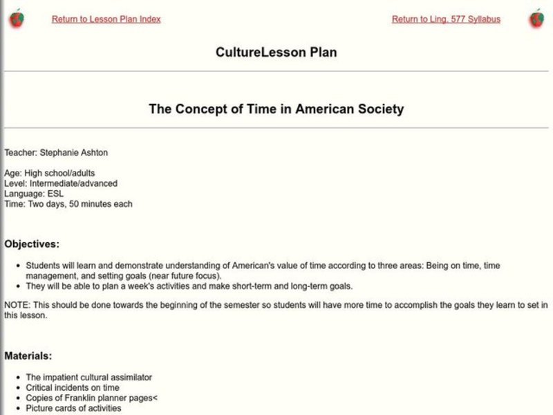 The Concept of Time in American Society Lesson Plan