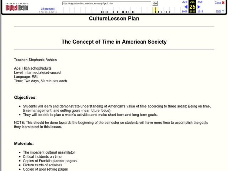 The Concept Of Time In American Society Lesson Plan