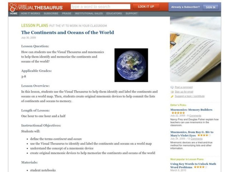 The Continents and Oceans of the World Lesson Plan