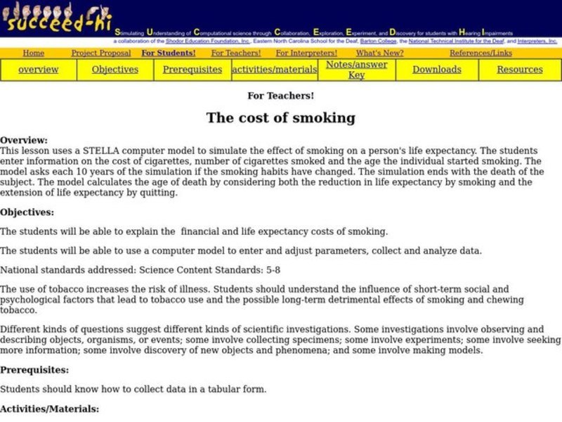 The Cost of Smoking Lesson Plan