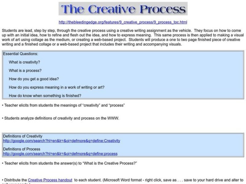 The Creative Process Lesson Plan