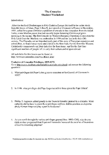 The Crusades Worksheet