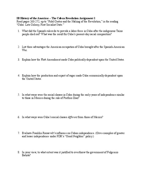 The Cuban Revolution  Worksheet