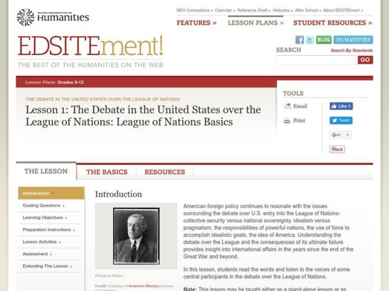 The Debate in the United States over the League of Nations: League of Nations Basics Lesson Plan