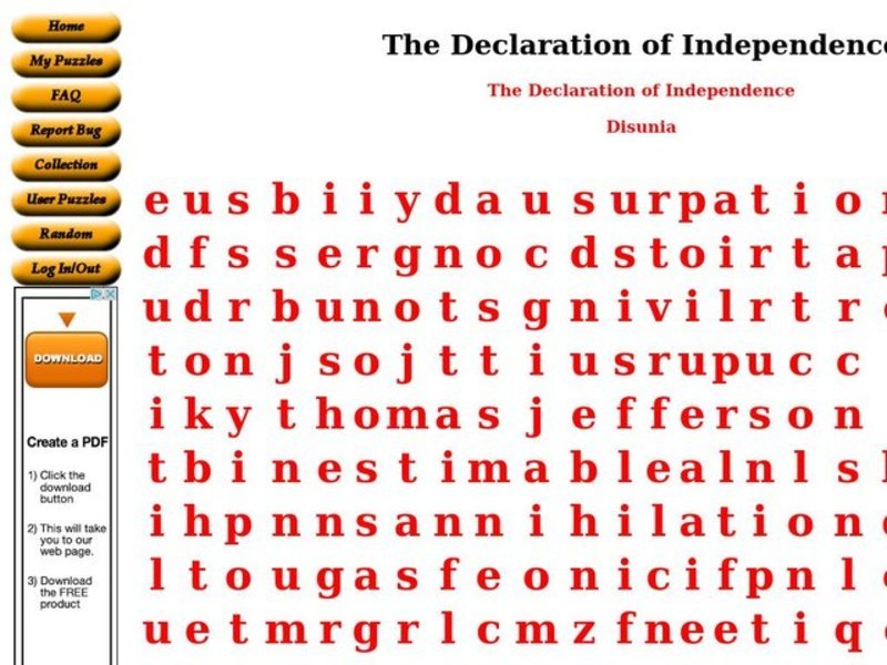 The Declaration of Independence Worksheet