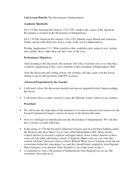 The Declaration of Independence Lesson Plan