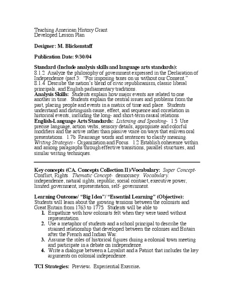The Declaration of Independence Lesson Plan