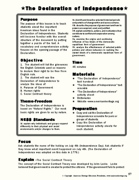 The Declaration of Independence Lesson Plan