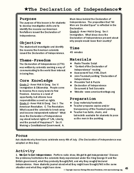 The Declaration of Independence Lesson Plan