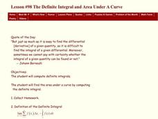 The Definite integral and Area Under a Curve Lesson Plan