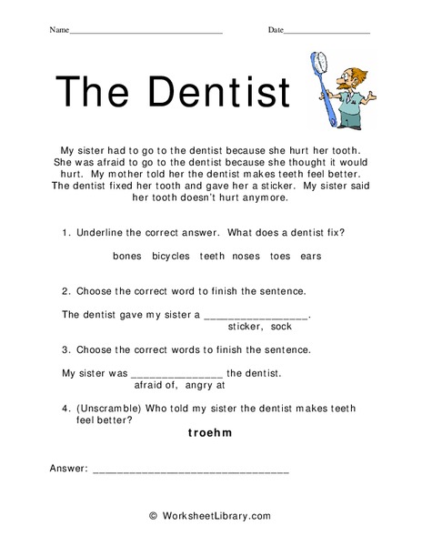 The Dentist Worksheet