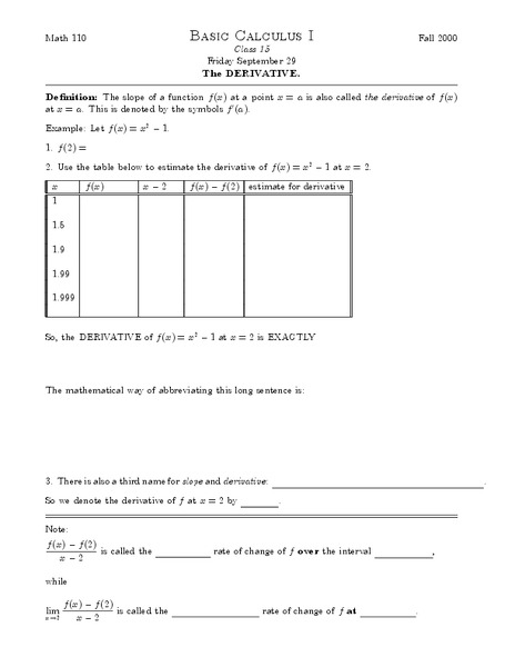 The Derivative Worksheet