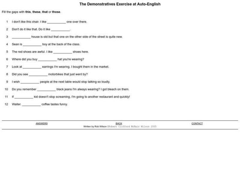 The Demonstratives Exercise Interactive