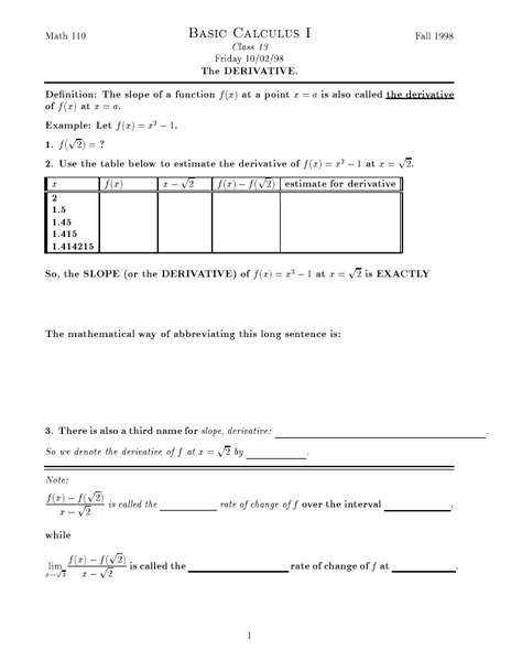 The Derivative Worksheet