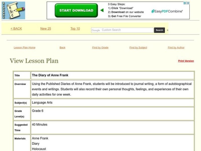 The Diary of Anne Frank Lesson Plan
