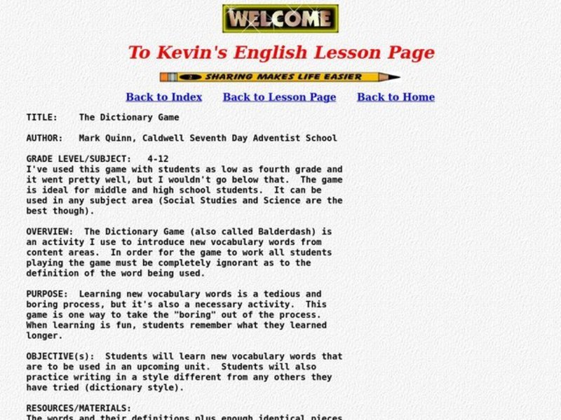 The Dictionary Game Lesson Plan