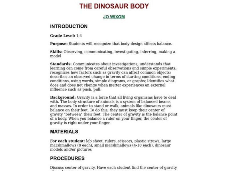 The Dinosaur Body Lesson Plan