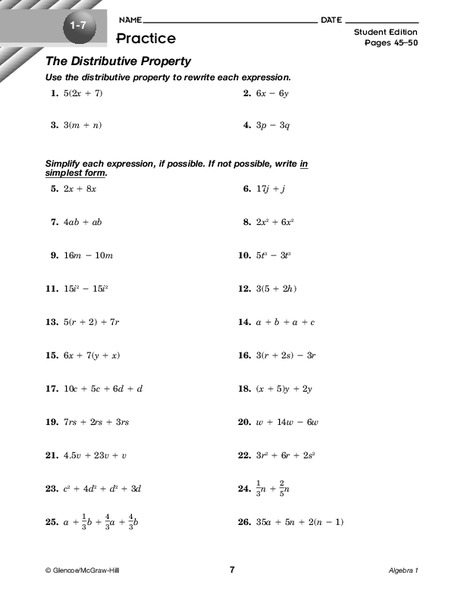 The Distributive Property Worksheet