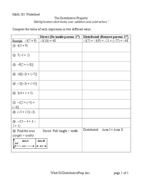 The Distributive Property Worksheet