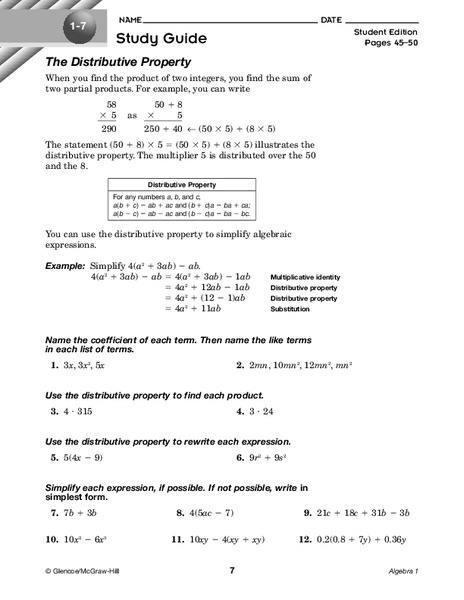The Distributive Property Worksheet